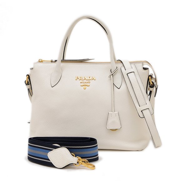 Prada Vitello Dino Handbag/Shoulder Bag, Leather, White, 1BA157 - Picture 1 of 10